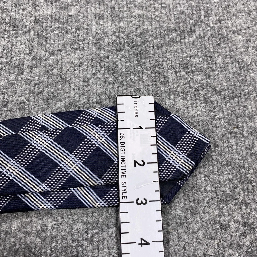 Banana Republic Tie Mens One Size Navy Blue Plaid 100% Silk Classic Necktie